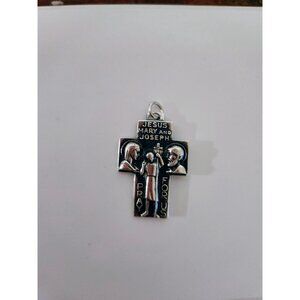 Silver Religious Pendant Cross Jewelry Jesus Mary Joseph